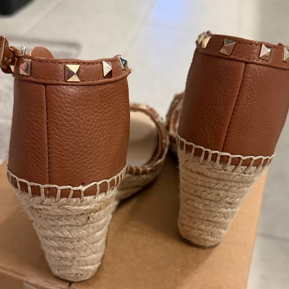 Marc Fisher Tan Leather Studded Ankle-Strap Sandals - Picture 5 of 12